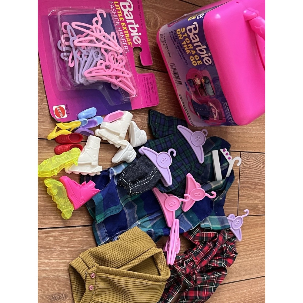 Vtg 1994 Barbie On The Go Storage Accessory Case Little Extras Hangers Lot
